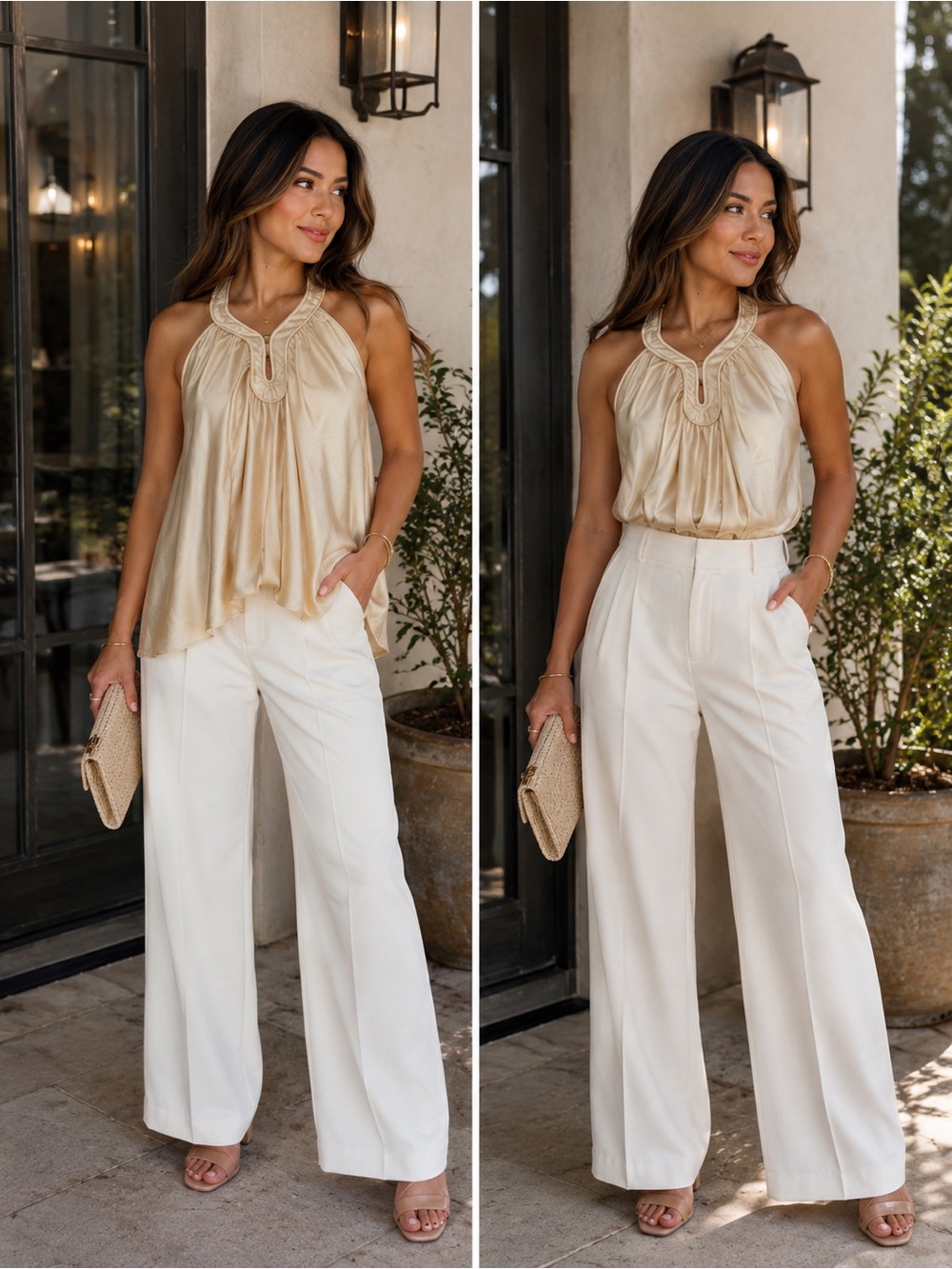 PARKER Champagne Satin Halter Top – NWT Open Back Bow Blouse Small